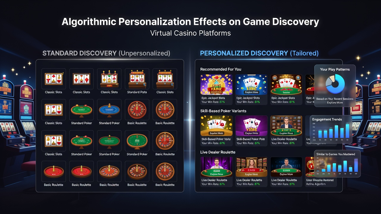 Dashboard showing personalized game suggestions and user metrics in a virtual casino