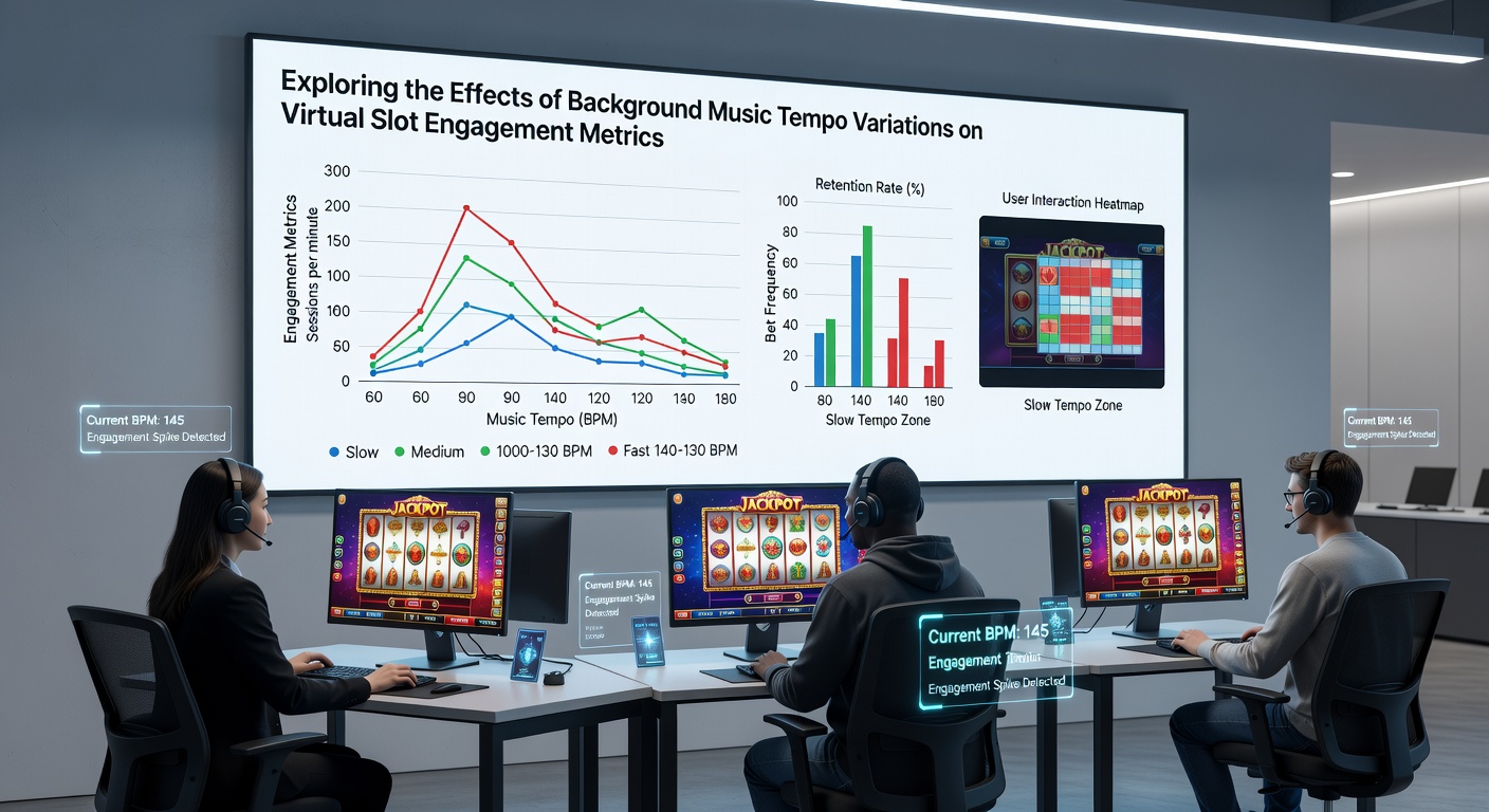 Chart displaying slot engagement metrics plotted against different background music tempos in a controlled study environment
