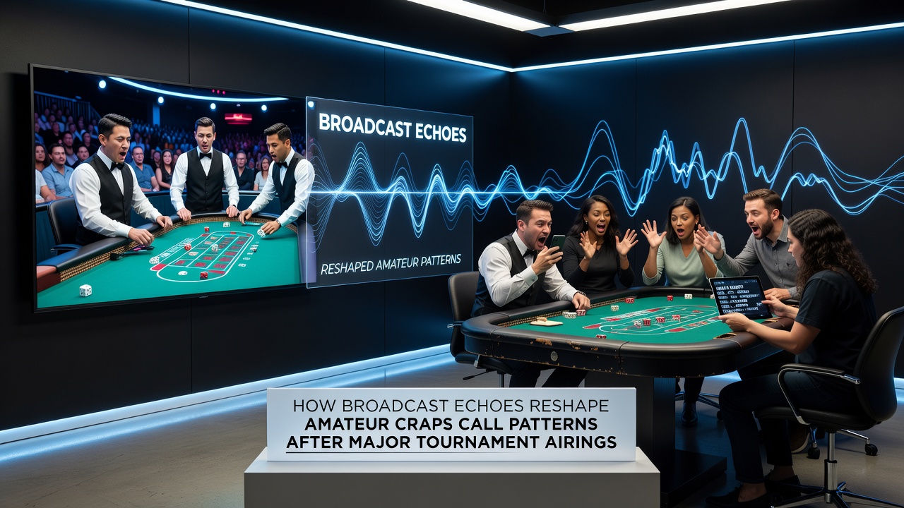 Craps table with players mimicking broadcast-style calls during a busy casino session