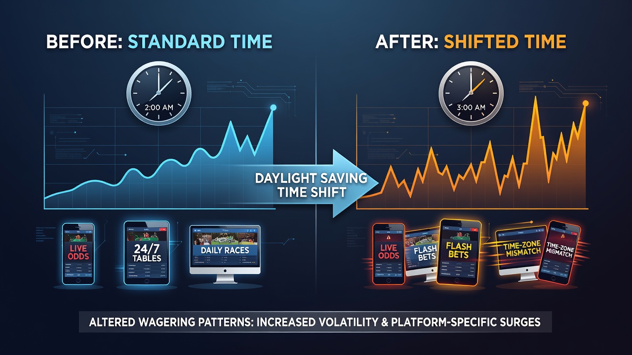 Chart displaying regional differences in online betting activity before and after daylight saving time changes