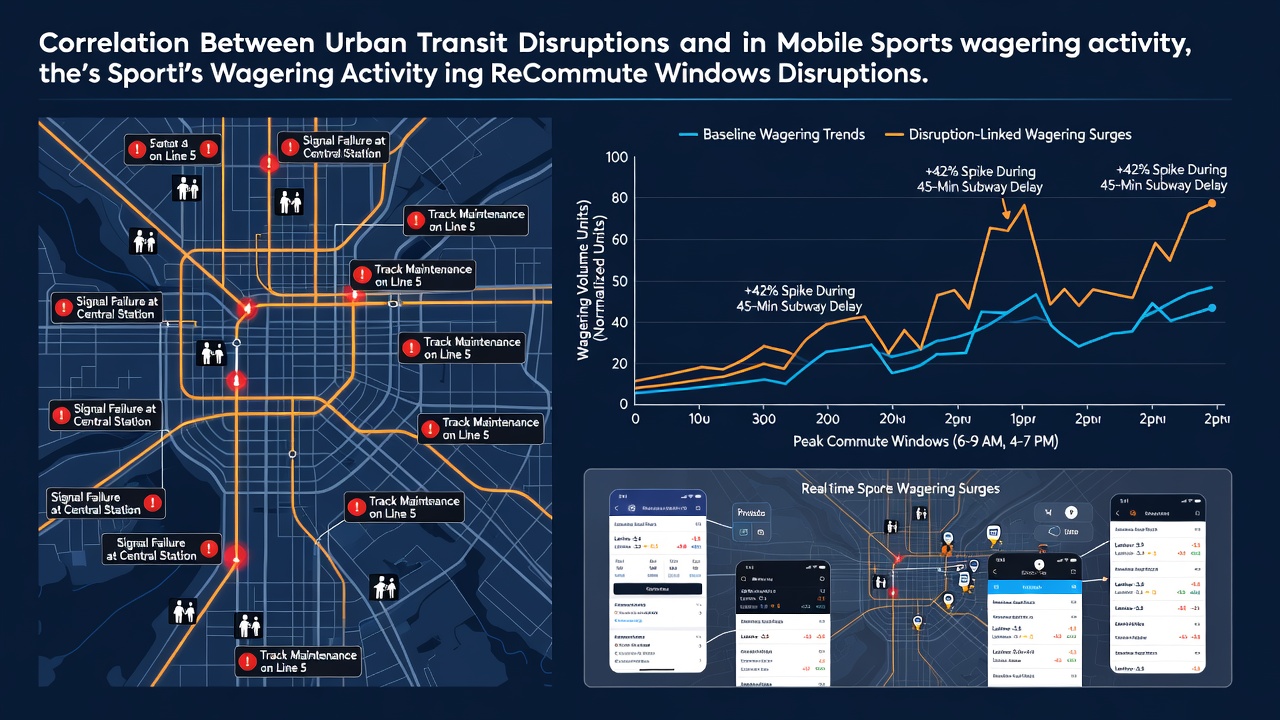 Interactive map overlaying city transit lines with mobile sports betting activity spikes during morning and evening rush hours