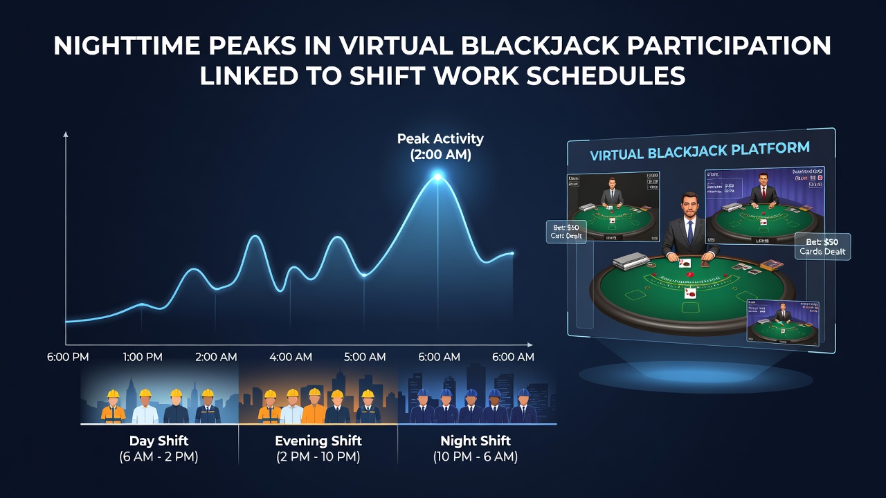 Analytics dashboard displaying hourly blackjack participation spikes aligned with shift-work schedules