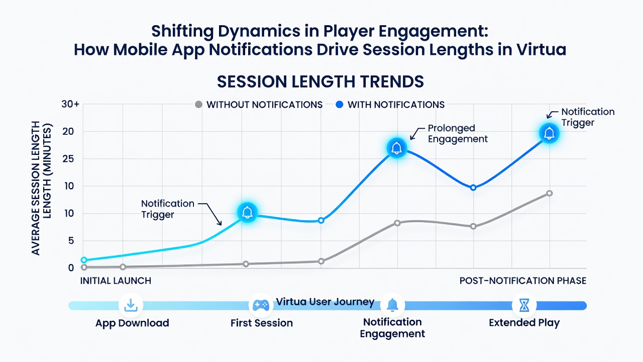 Analytics dashboard displaying session length metrics influenced by mobile notifications in slot games